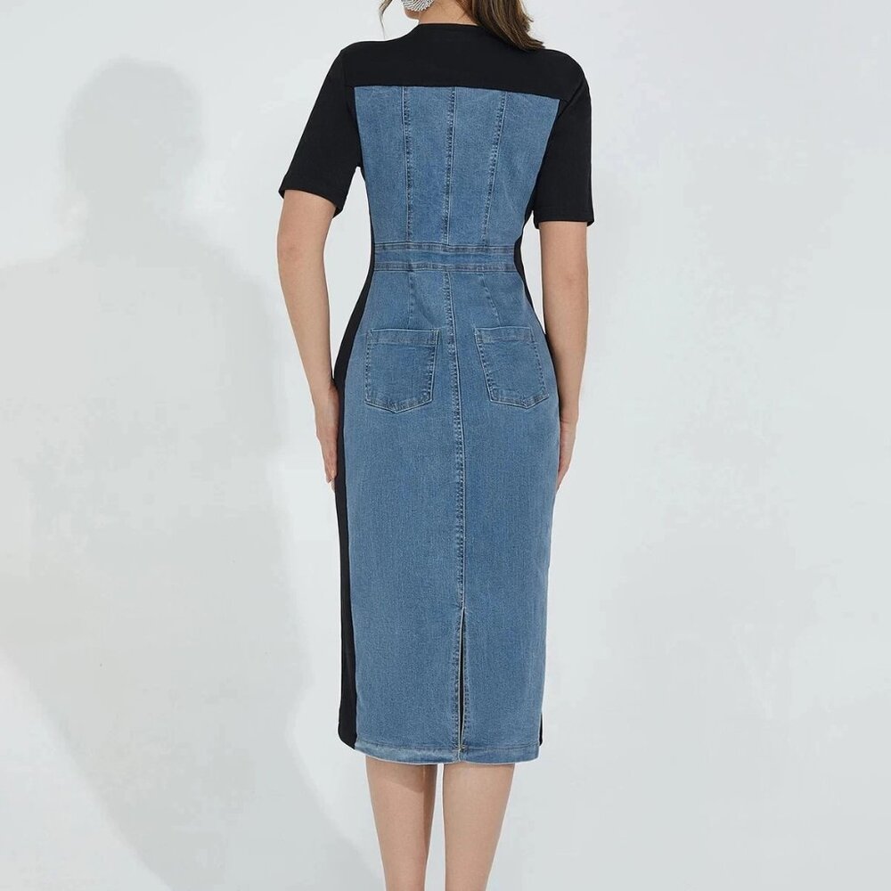 Black/Denim Contrast Dress